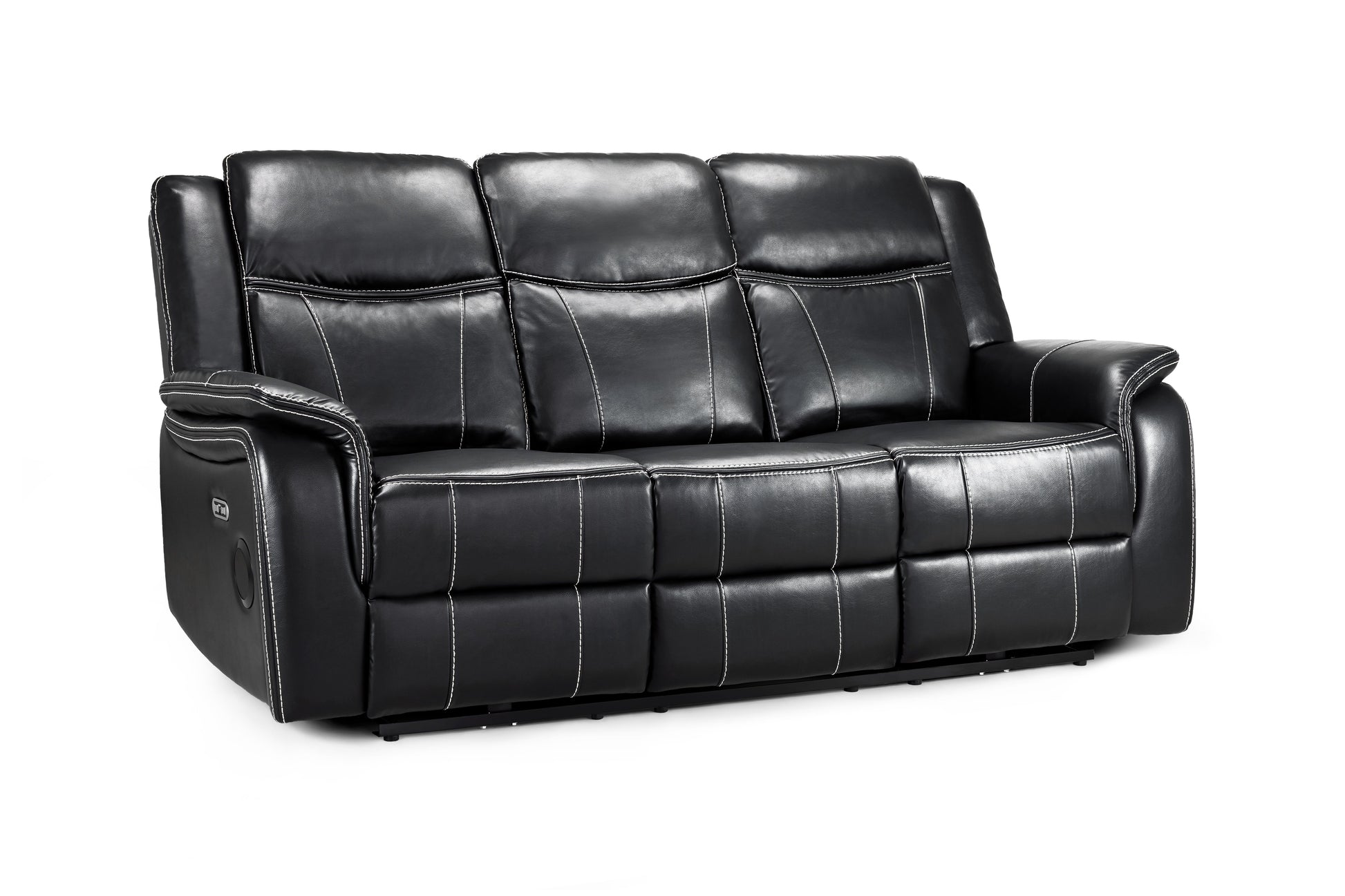 Black leather sofa on a white background