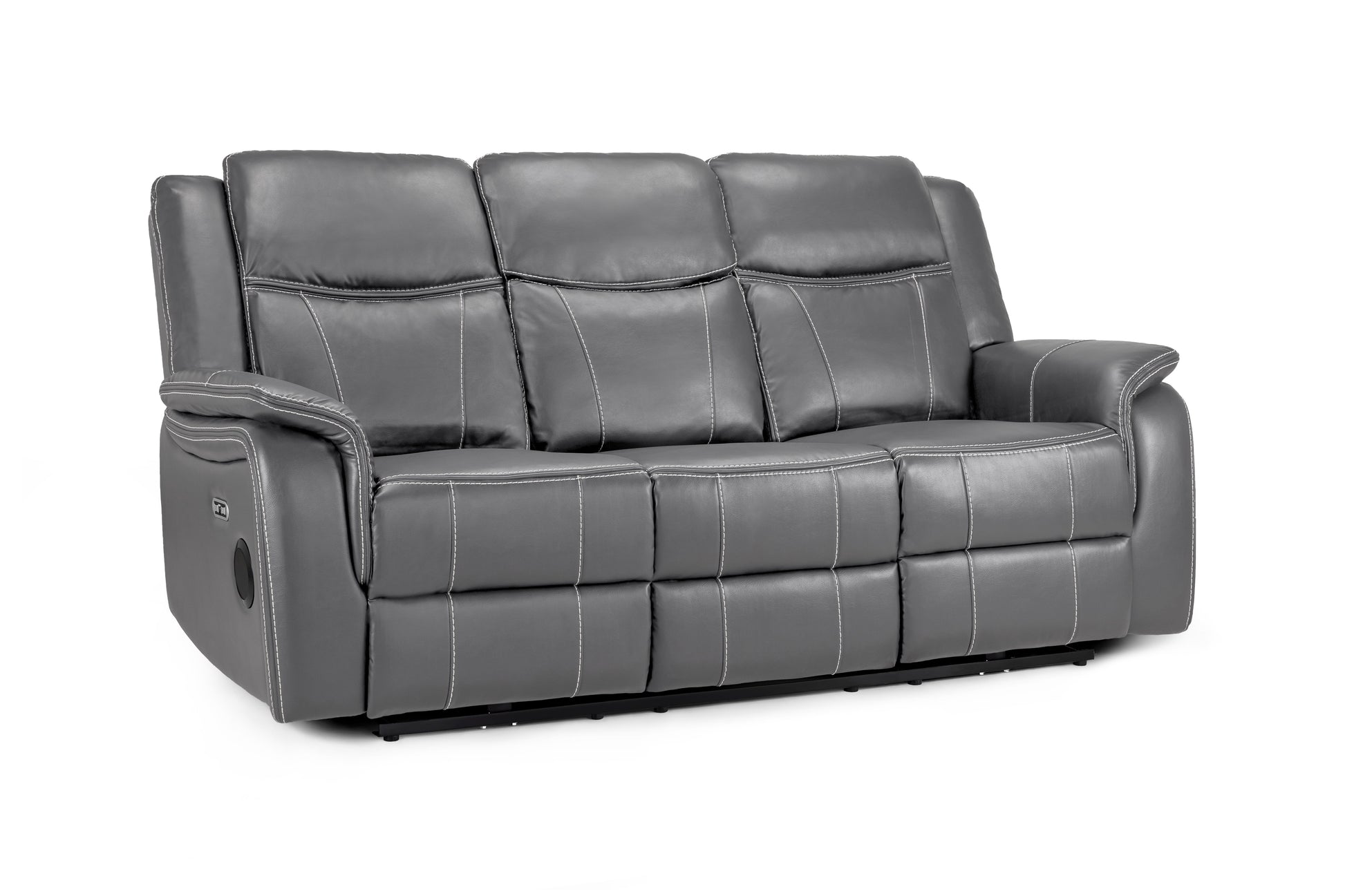 Gray leather sofa on a white background