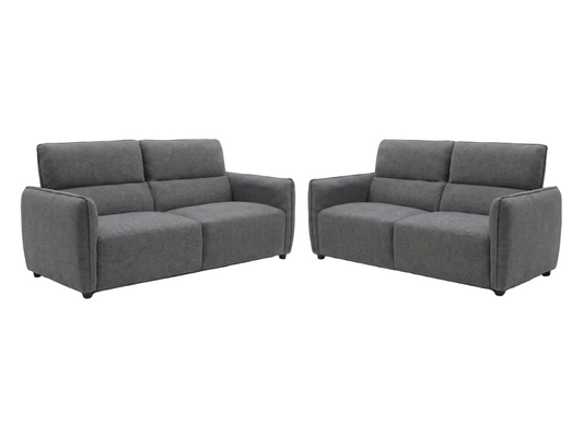 A two-piece gray fabric sofa set consisting of a two-seater loveseat and a three-seater sofa, shown against a plain white background.
