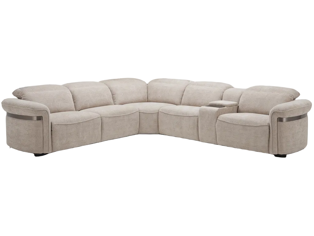Shop the Bicester beige large corner sofa with electric recliners on a white background