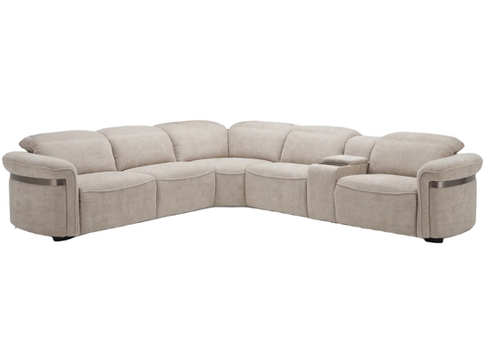Shop the Bicester beige large corner sofa with electric recliners on a white background