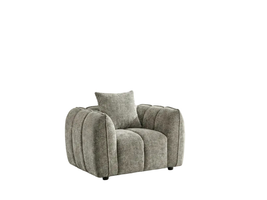 Gray armchair with a pillow on a white background