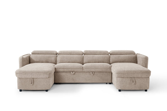 Beige sectional sofa on a white background