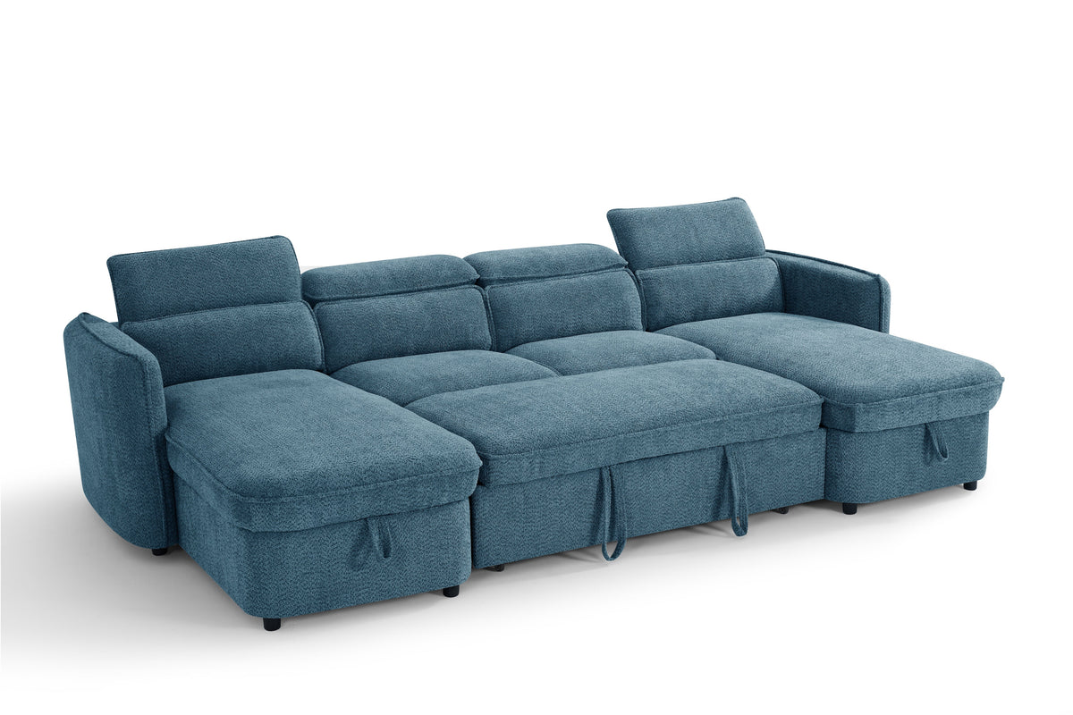 Blue sectional sofa on a white background