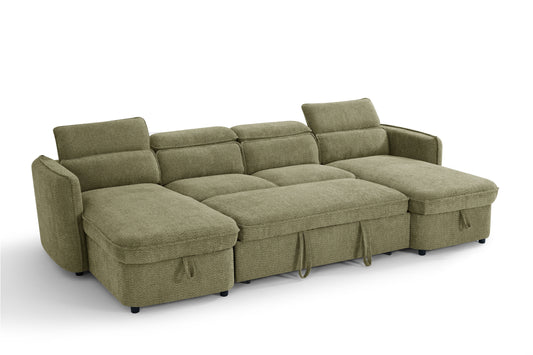 Green sectional sofa on a white background