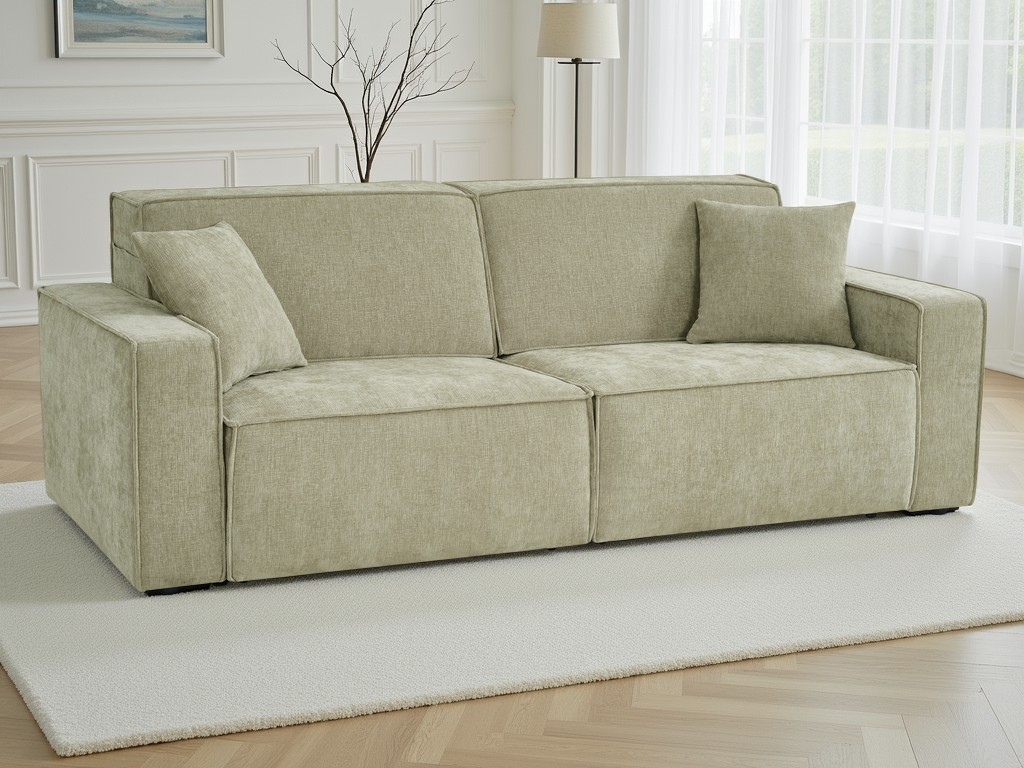 Houston green 3-seater electric sofabed with block arms and matching cushions