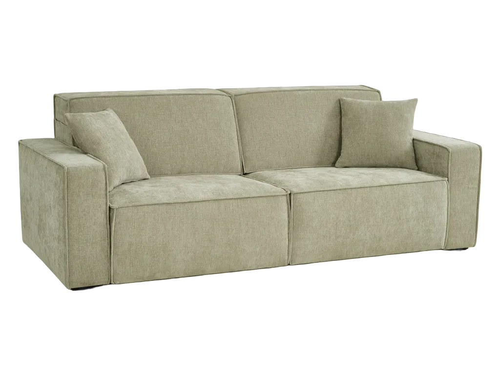 Houston green 3-seater electric sofabed with block arms and matching cushions on a white background
