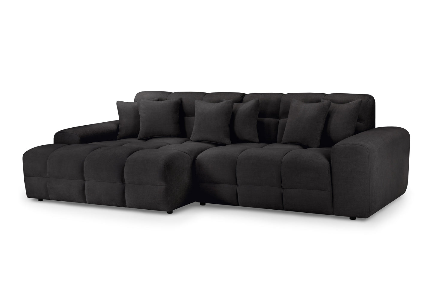 Black sectional sofa on a white background