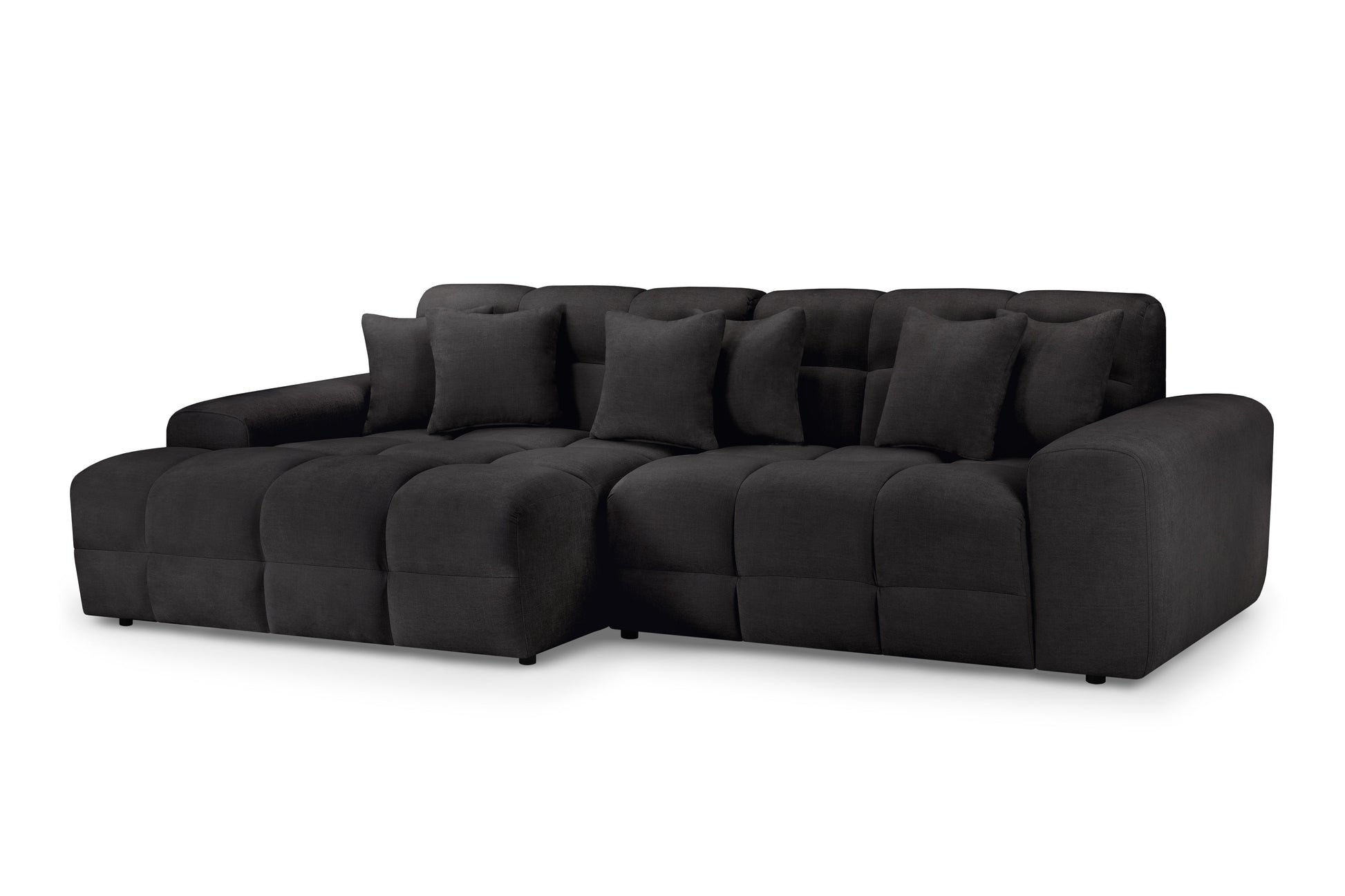 Black sectional sofa on a white background