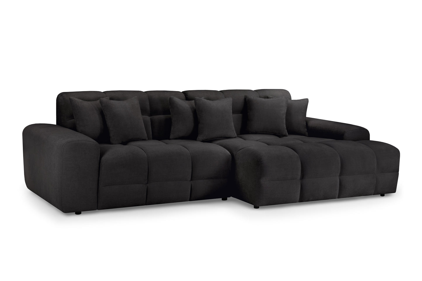 Black sectional sofa on a white background