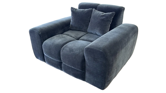 A modern two-seater armchair upholstered in a textured black fabric, shown against a plain white background.