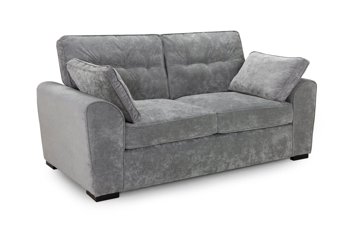 Gray sofa with cushions on a white background