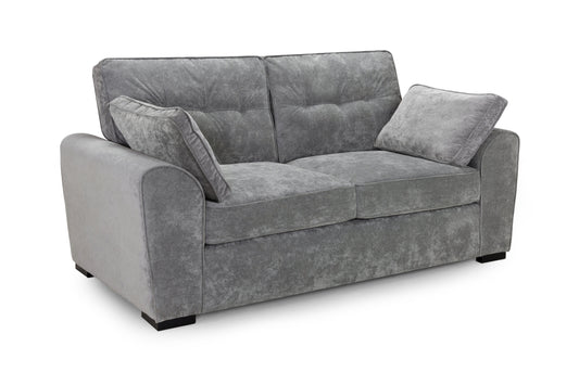 Gray sofa with cushions on a white background
