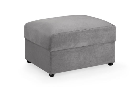 Gray upholstered ottoman on a white background