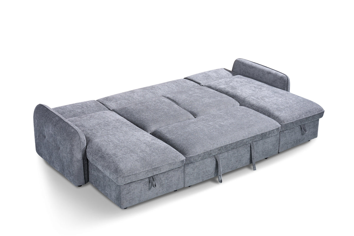 Gray fabric sofa bed on a white background