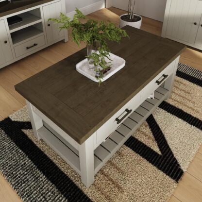 Purbeck Truffle Two-Drawer Coffee Table, handmade from solid reclaimed pine wood