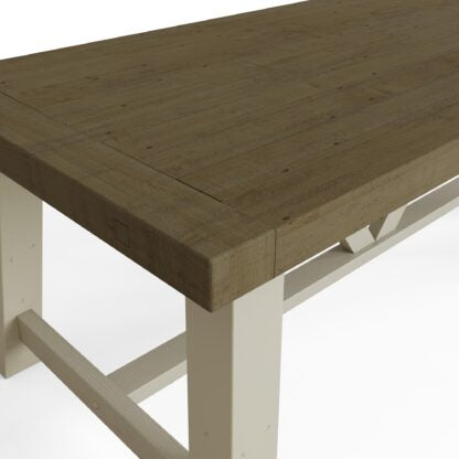 Wooden table with a white base on a white background