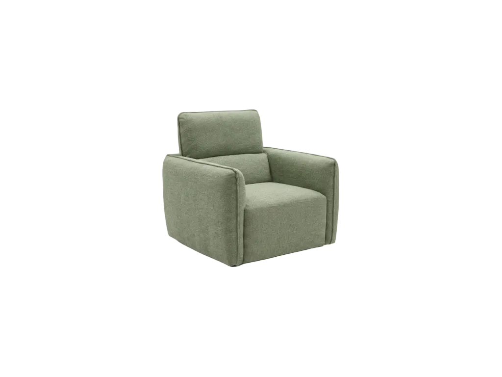 Ascot sage green fabric armchair in a warm contemporary living room