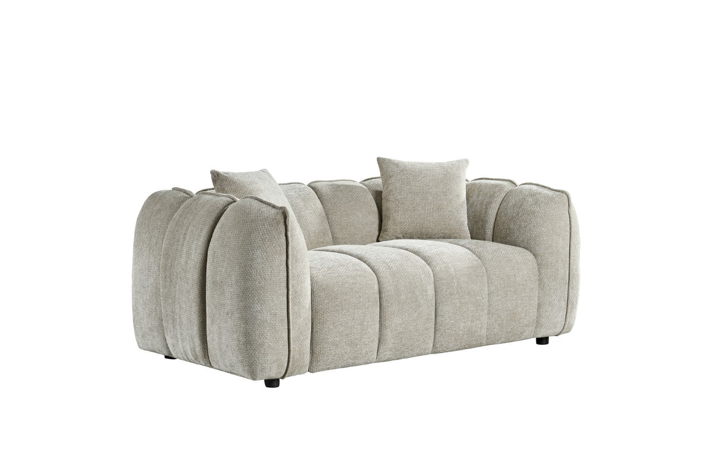 Gray sofa with cushions on a white background