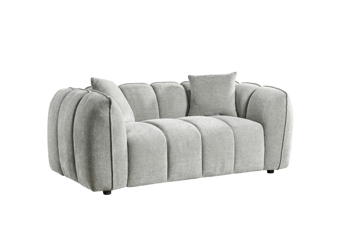 Gray sofa with cushions on a white background