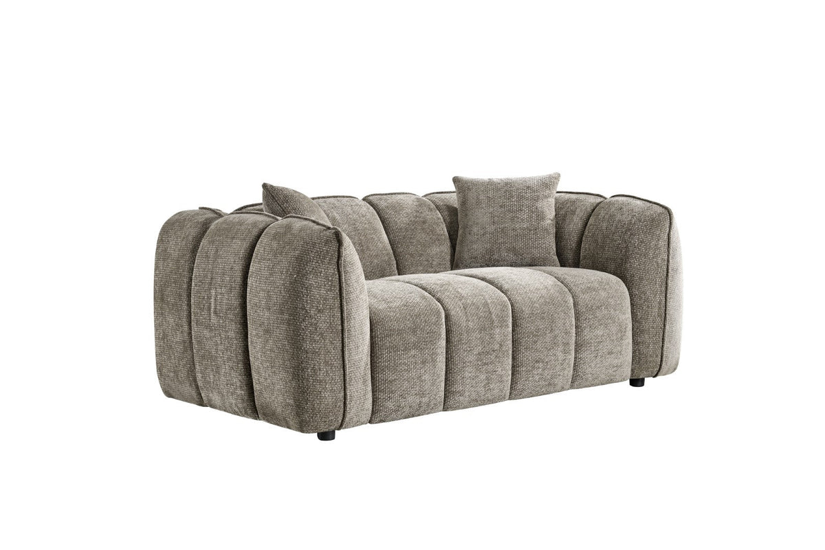 Gray sofa with a textured fabric on a white background