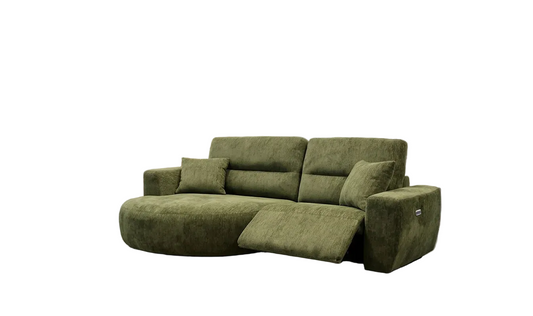 Denver green left-hand electric recliner corner sofa on white backgroud 