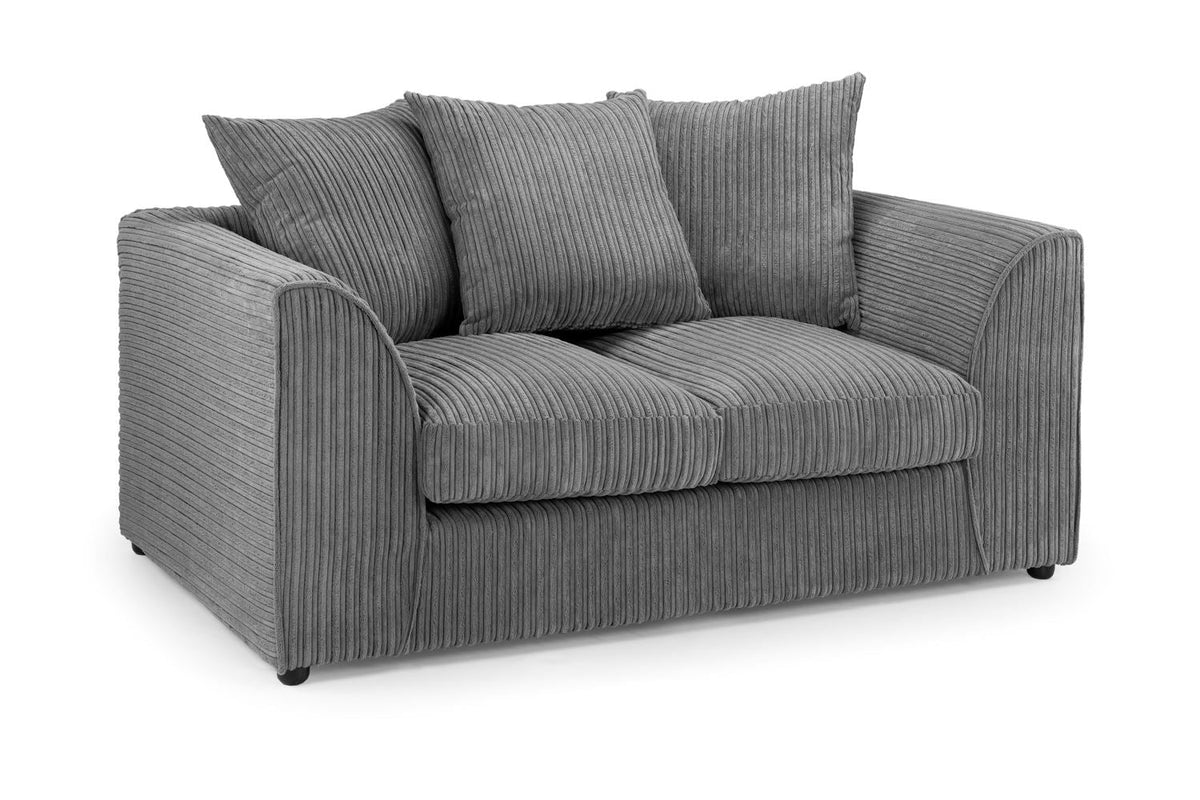 Gray sofa with three cushions on a white background