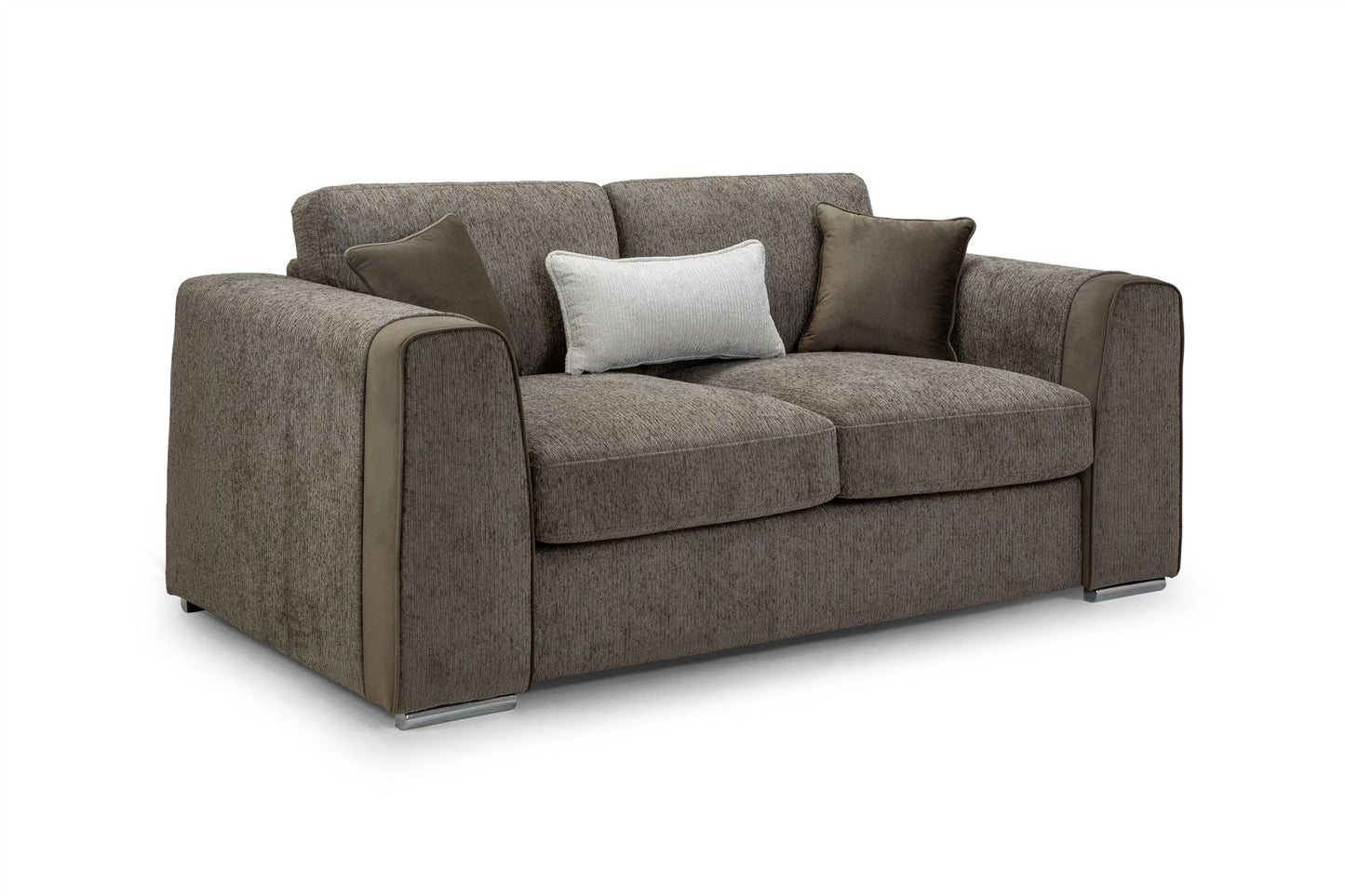 Brown sofa with cushions on a white background
