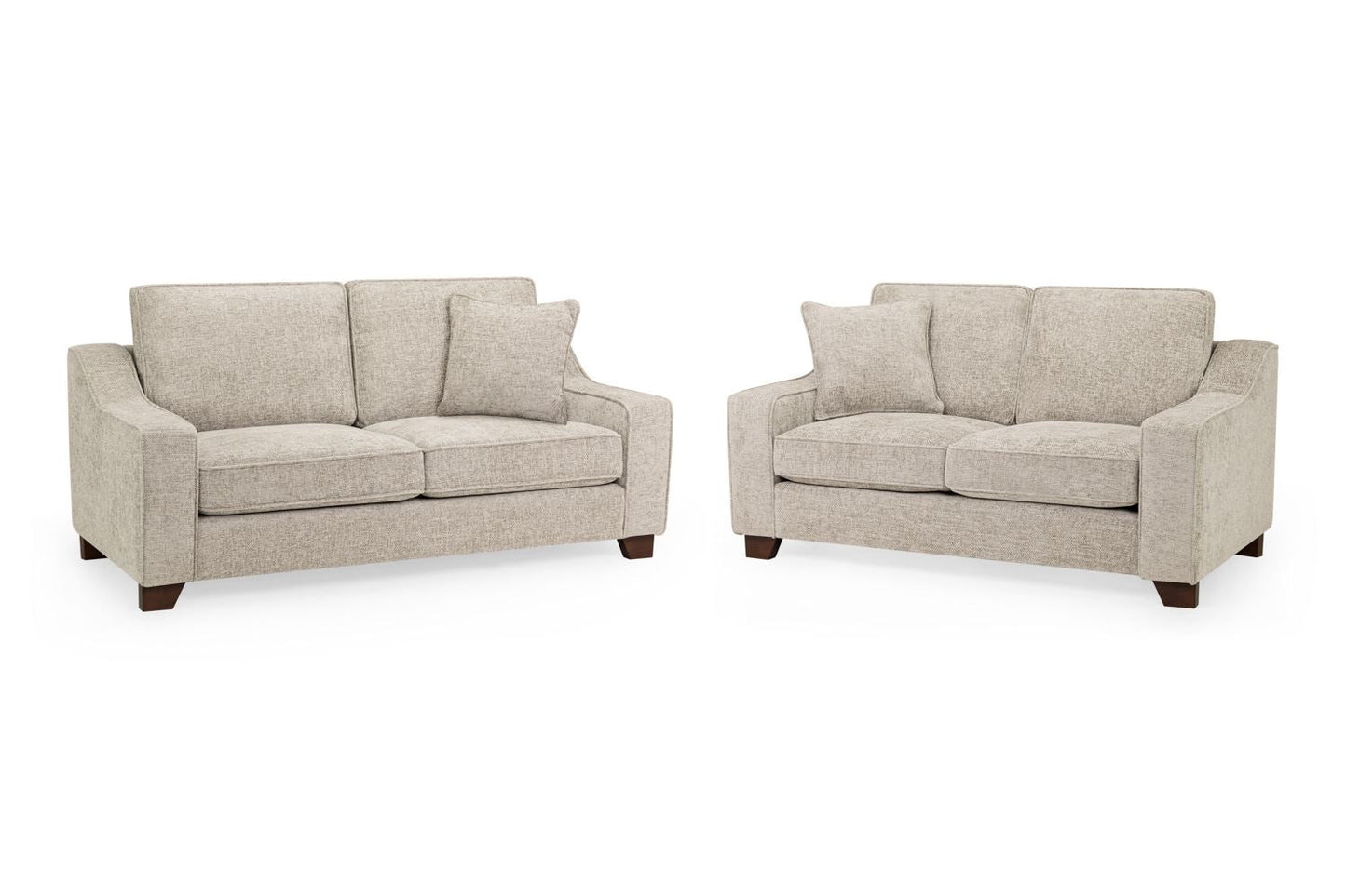 Nebraska stone three-seater and two-seater sofa set with padded cushions and wooden feet