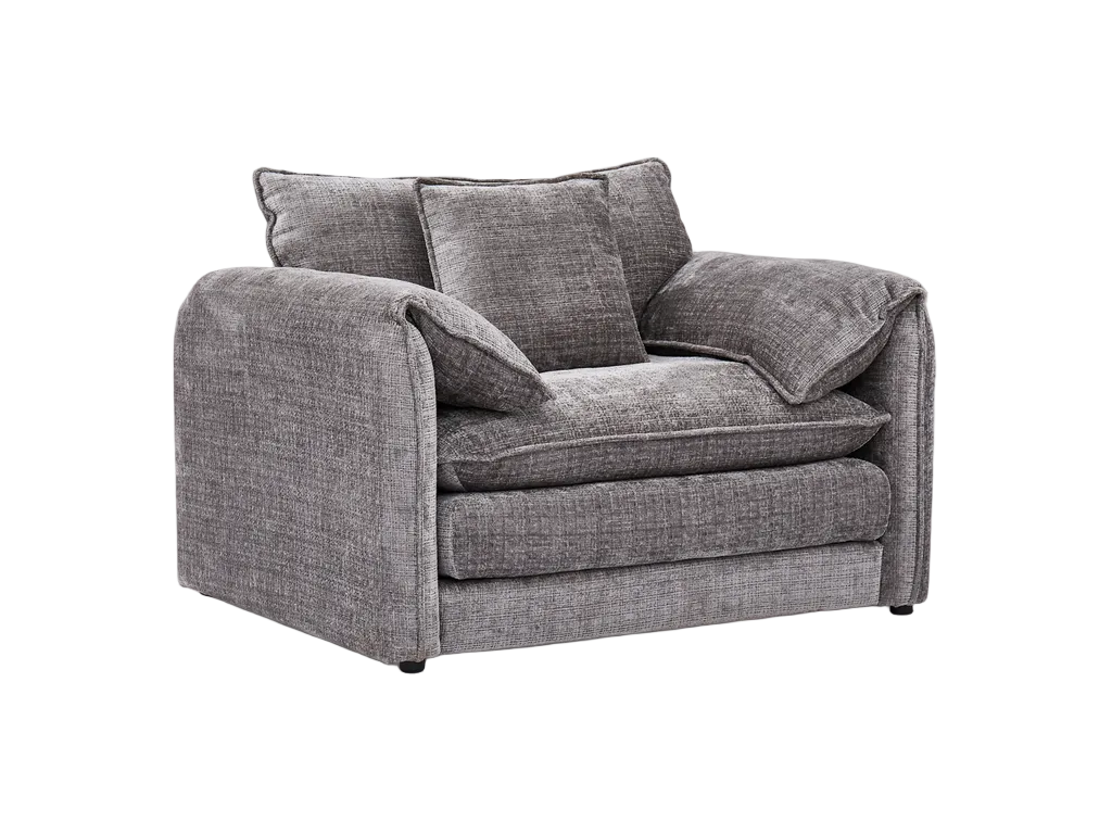 Gray armchair with cushions on a white background