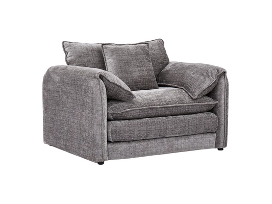 Gray armchair with cushions on a white background