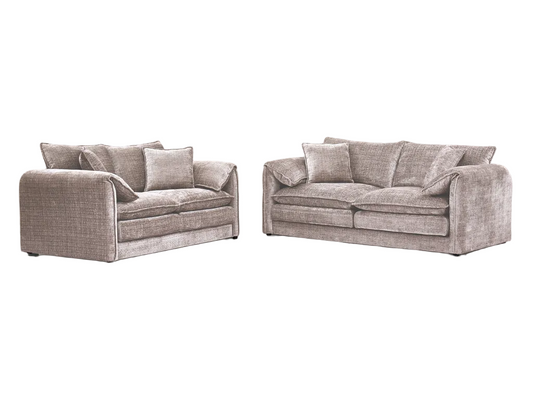 A two-piece sofa set consisting of a loveseat and a three-seater couch shown against a plain white background.