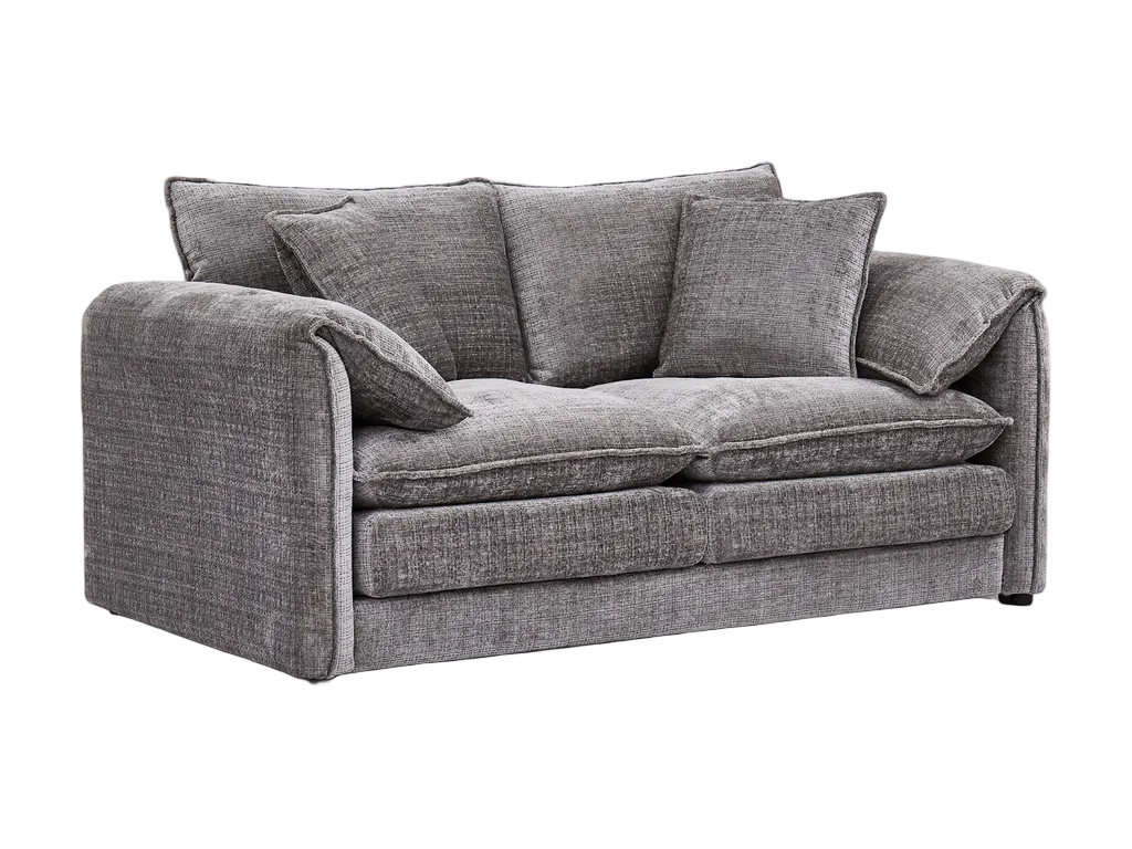 Gray sofa with cushions on a white background