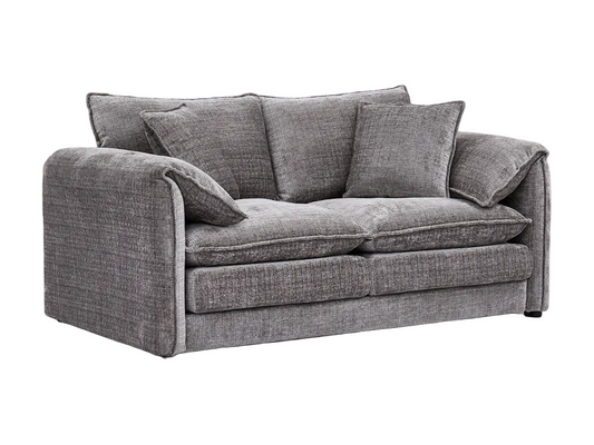 Gray sofa with cushions on a white background